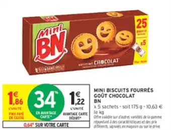 Mini biscuits fourrés goût chocolat BN 175 g