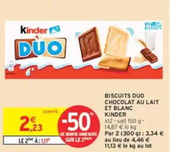 Biscuits duo chocolat au lait et blanc kinder 150 g