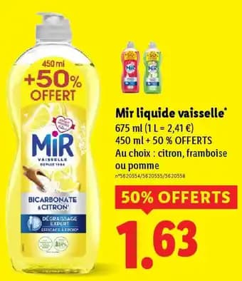 Promotion Exclusives de 9
Mir liquide vaisselle : Découvrez l'Offre incontournable