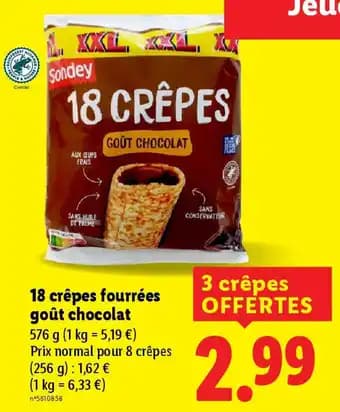 18 crêpes fourrées goût chocolat 576 g