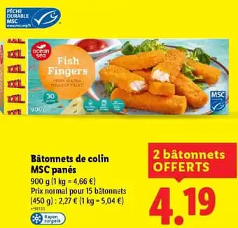 Bâtonnets de colin MSC panés 900 g