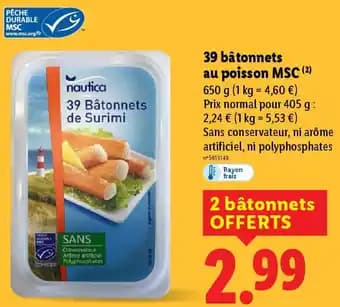 39 bâtonnets au poisson MSC 650 g