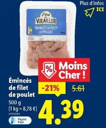 Émincés de filet de poulet 500 g