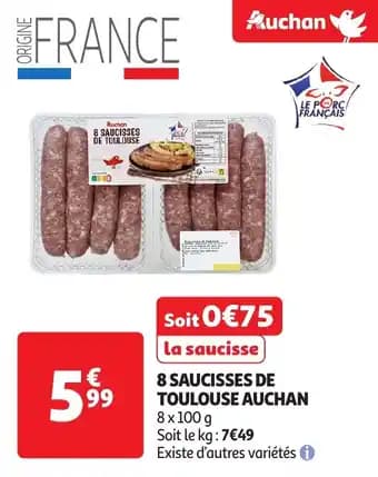 8 saucisses de toulouse auchan 100 g
