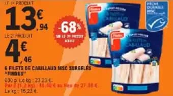 6 filets de cabillaud msc surgeles findus 600 g