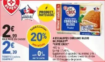 4 escalopes cordons bleus de poulet côté croc 400 g