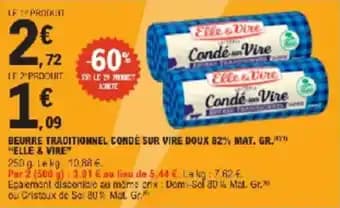 Beurre traditionnel condé sur vire doux 82% mat. gr. elle & vire 250 g