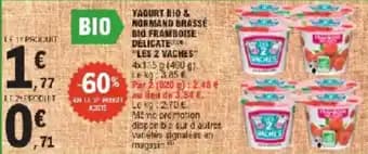 Yaourt bio & normand brassé big framboise delicate les 2 vaches