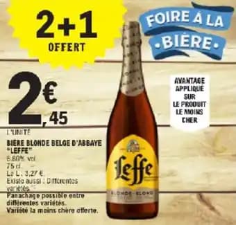 Bière blonde belge d'abbaye leffe 75 cl