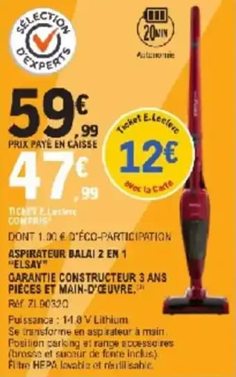 Aspirateur balai 2 en 1 elsay