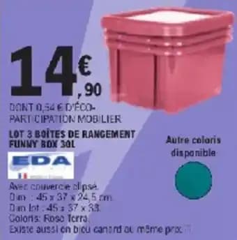 Lot 3 boîtes de rangement funny box 30l 45 x 37 x 94.5 cm