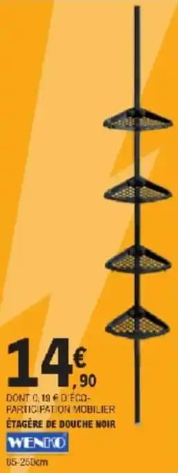 Étagère de douche noir wenko 85 - 250 cm