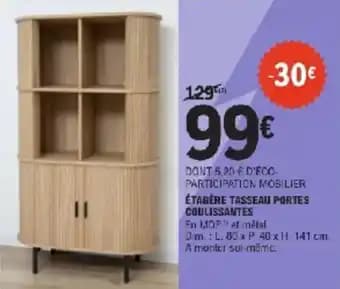 Étagère tasseau portes coulissantes 80 x 40 x 141 cm