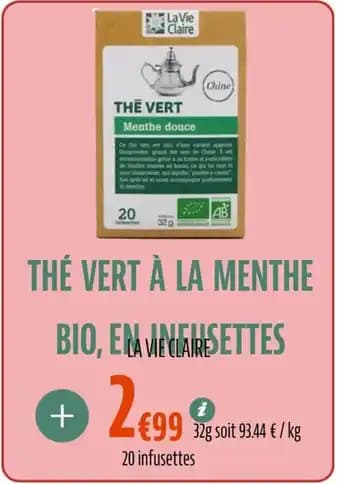 THÉ VERT À LA MENTHE BIO, EN infusettes 32 g