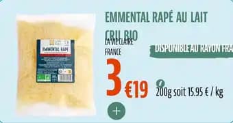 Emmental rapé au lait cru bio 200 g