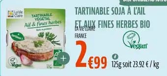 Tartinable soja à l'ail et aux fines herbes bio 125 g