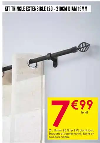 Kit tringle extensible 120 - 210cm diam 19mm