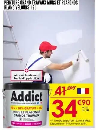 ADDICT Peinture grand travaux murs et plafonds blanc velours 12l