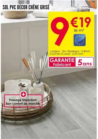 Sol pvc décor chêne grisé