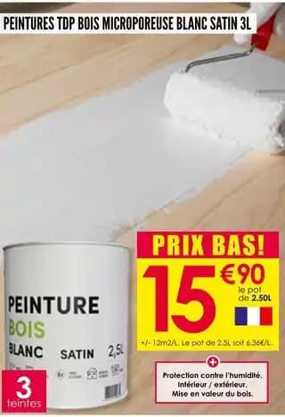 Peintures tdp bois microporeuse blanc satin 3l