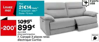 Canapé 3 places relax électrique Curtiss