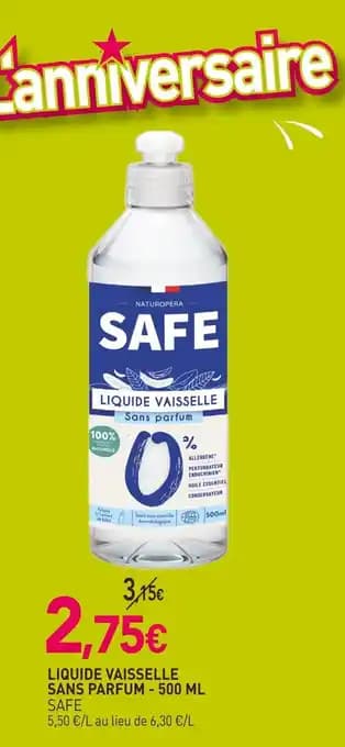 SAFE Liquide vaisselle sans parfum 500 ml