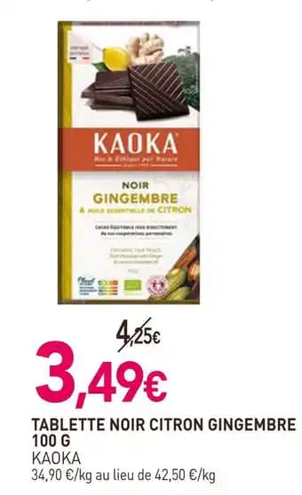 KAOKA Tablette noir citron gingembre 100 g