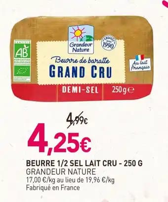GRANDEUR NATURE Beurre 1/2 sel lait cru - 250 g