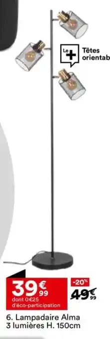 Lampadaire Alma 3 lumières H. 150cm