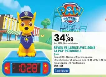 PAW PATROL Réveil veilleuse avec sons la pat' patrouille