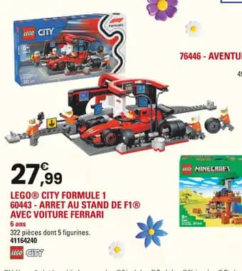 LEGO City formule - arret au stand de f1 avec voiture ferrari