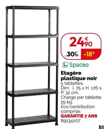 SPACEO Étagère plastique noir