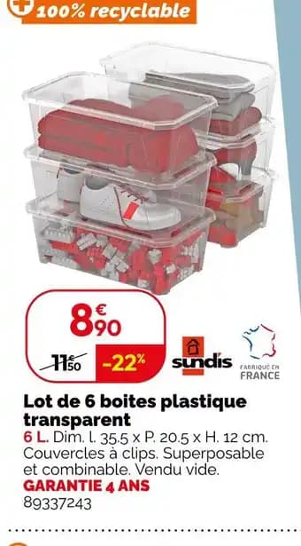 Sundis Lot de 6 boites plastique transparent