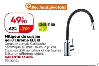 Delinia Mitigeur de cuisine noir/chromé ELEKI