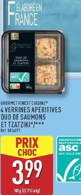 GOURMET FINEST CUISINE® 4 verrines apéritives duo de saumons et tzatziki 180 g