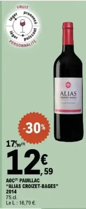 "ALIAS CROIZET-BAGES" Aoc pauillac 75 cl