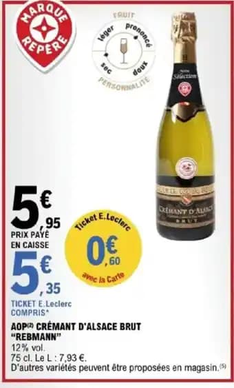 "REBMANN" Aop crémant d'alsace brut 75 cl