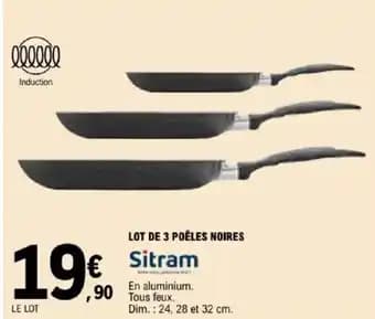 SITRAM Lot de 3 poêles noires