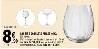 Lot de 4 gobelets plissé 44 cl