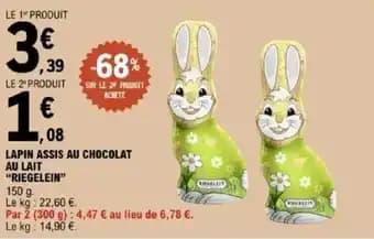 "RIEGELEIN" Lapin assis au chocolat au lait 150 g