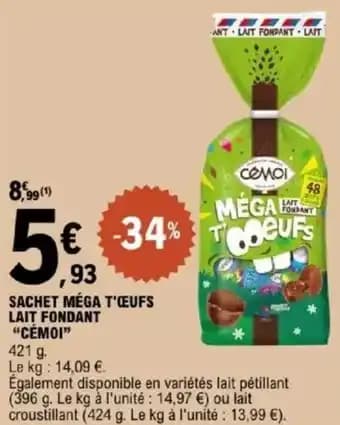 "CÉMOI” Sachet méga t'œufs lait fondant 421 g