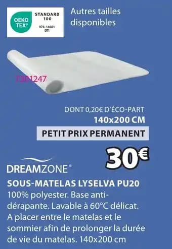 Dreamzone sous-matelas lyselva pu20 140 x 200 cm