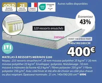 Merinos Matelas à ressorts merinos s200
