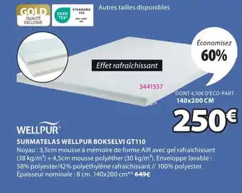 WELLPUR Surmatelas wellpur bokselvi gt110 140 x 200 cm