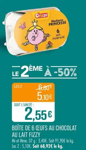 Fizzy Boîte de 6 œufs au chocolat au lait