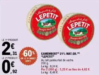 "LEPETIT" Camembert  21% mat.gr 250 g