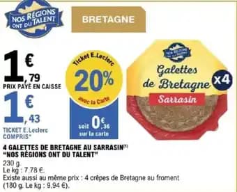 "NOS RÉGIONS ONT DU TALENT" 4 galettes de bretagne au sarrasin(¹) 230 g
