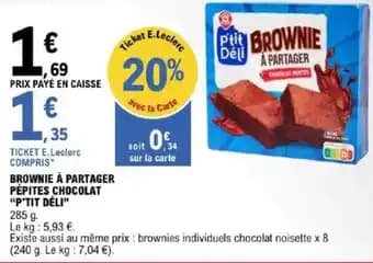 "P'TIT DÉLI" Brownie à partager pépites chocolat 285 g