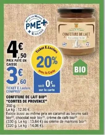 "COMTES DE PROVENCE" Confiture de lait bio 350 g