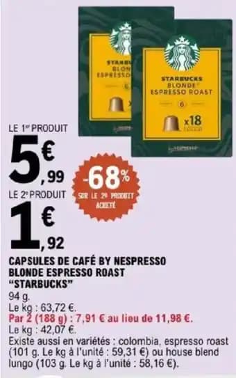 "STARBUCKS" Capsules de café by nespresso blonde espresso roast 94 g